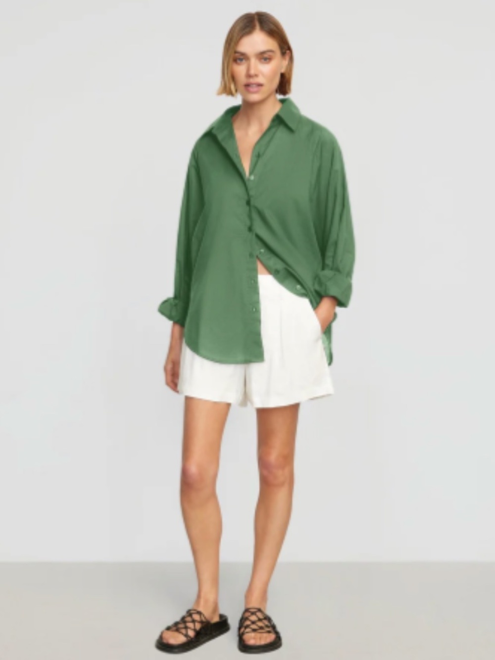 Modern Citizen Dakota Oversized Organic Cotton Shirt - M - Basil